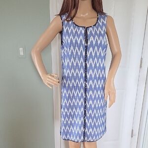 J.Crew Sleeveless Aztec Zigzag Blue And White Knee Length Shift Dress Sz 10P